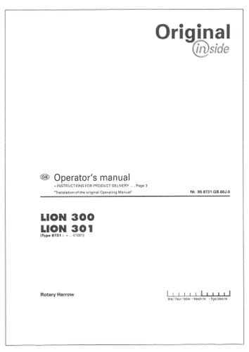 Pottinger Harrows LION 300 301 Operators Manual
