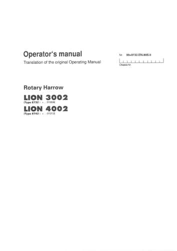 Pottinger Harrows LION 3002 4002 Operators Manual