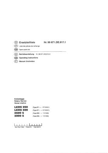 Pottinger Harrows LKRS 250, LKRS 300, 2500 S, 3000 S Operators & Parts Manual