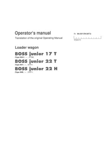 Pottinger Loader Wagon Boss Junior 17T 22T 22H Operators Manual