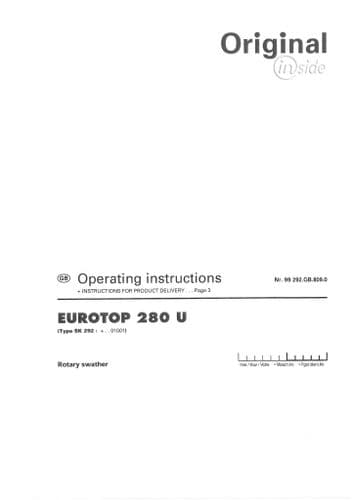 Pottinger Rotary Swather EUROTOP 280 U Operators Manual