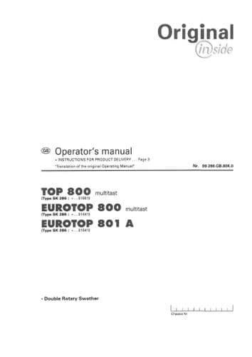 Pottinger Rotary Swather TOP 800 multilast, EUROTOP 800 multilast, EUROTOP 801 A Operators Manual