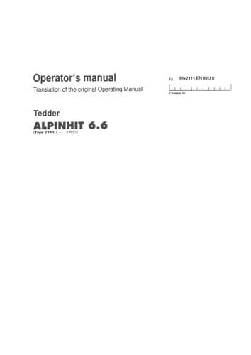Pottinger Rotary Tedder EUROHIT 40A 40N 40H 47A 47N 47H 54A 54N 54 N-sp Operators Manual