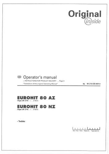 Pottinger Rotary Tedder EUROHIT 80AZ 80NZ Operators Manual