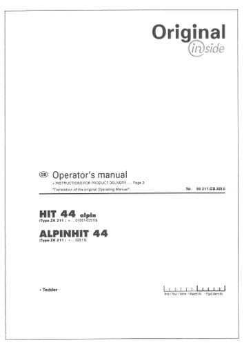 Pottinger Rotary Tedder HIT 44 Alpin & ALPINHIT 44 Operators Manual