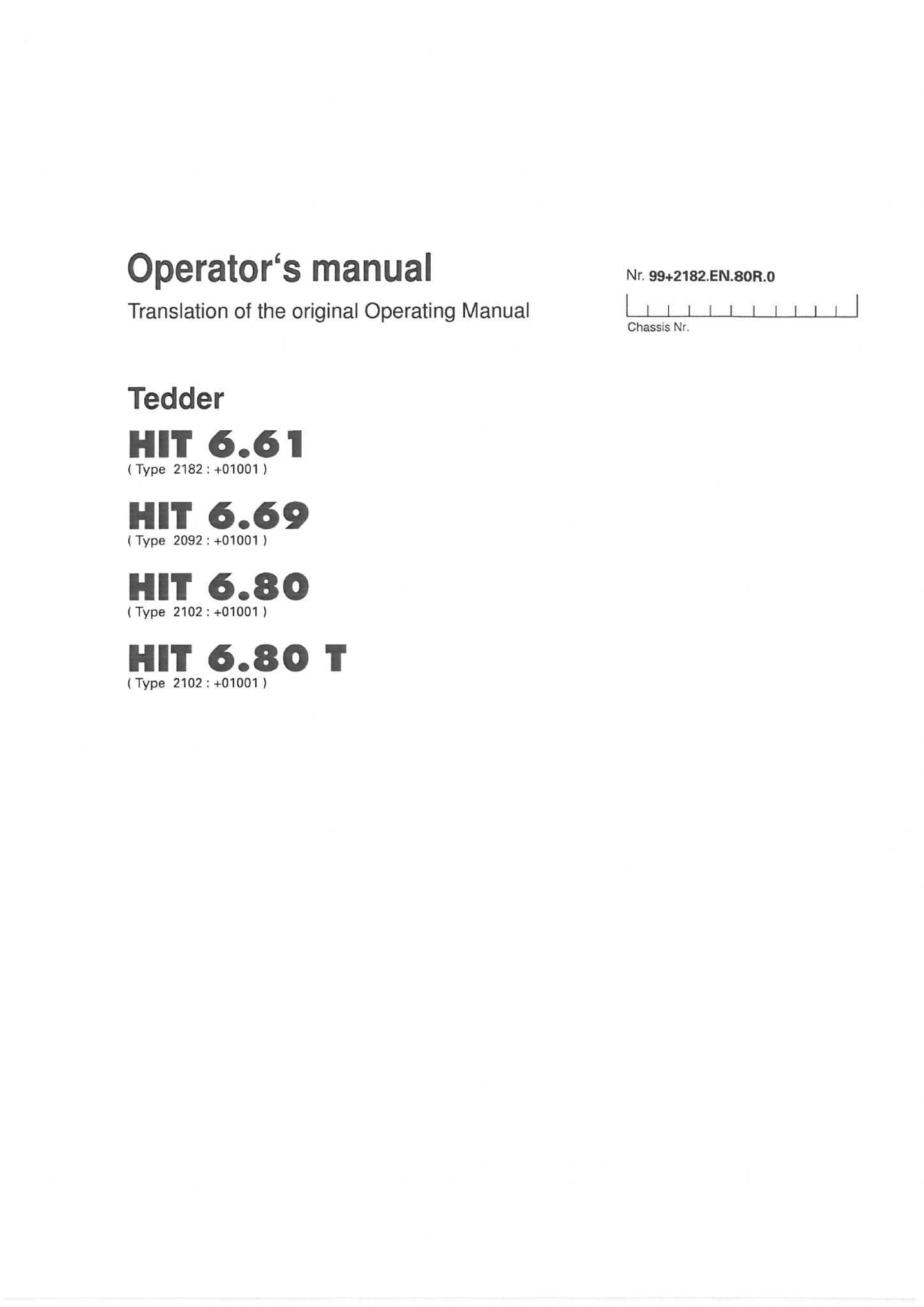 Pottinger Rotary Tedder HIT 6.61 6.69 6.80 6.80 T Operators Manual