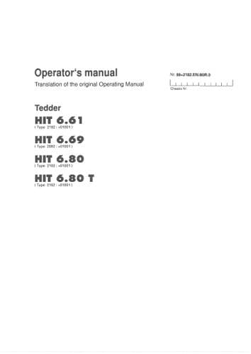Pottinger Rotary Tedder HIT 6.61 6.69 6.80 6.80 T Operators Manual