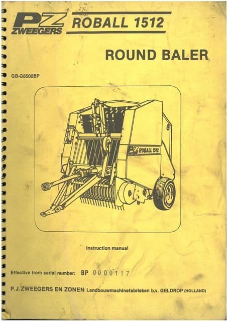 PZ Zweegers Baler Roball 1512 Operators Manual