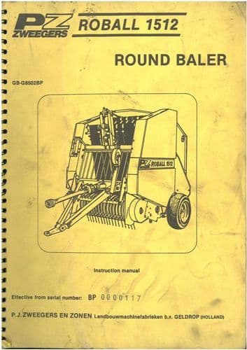 PZ Zweegers Baler Roball 1512 Operators Manual