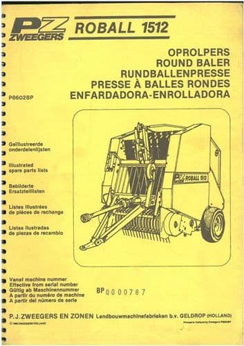 PZ Zweegers Baler Roball 1512 Parts Manual