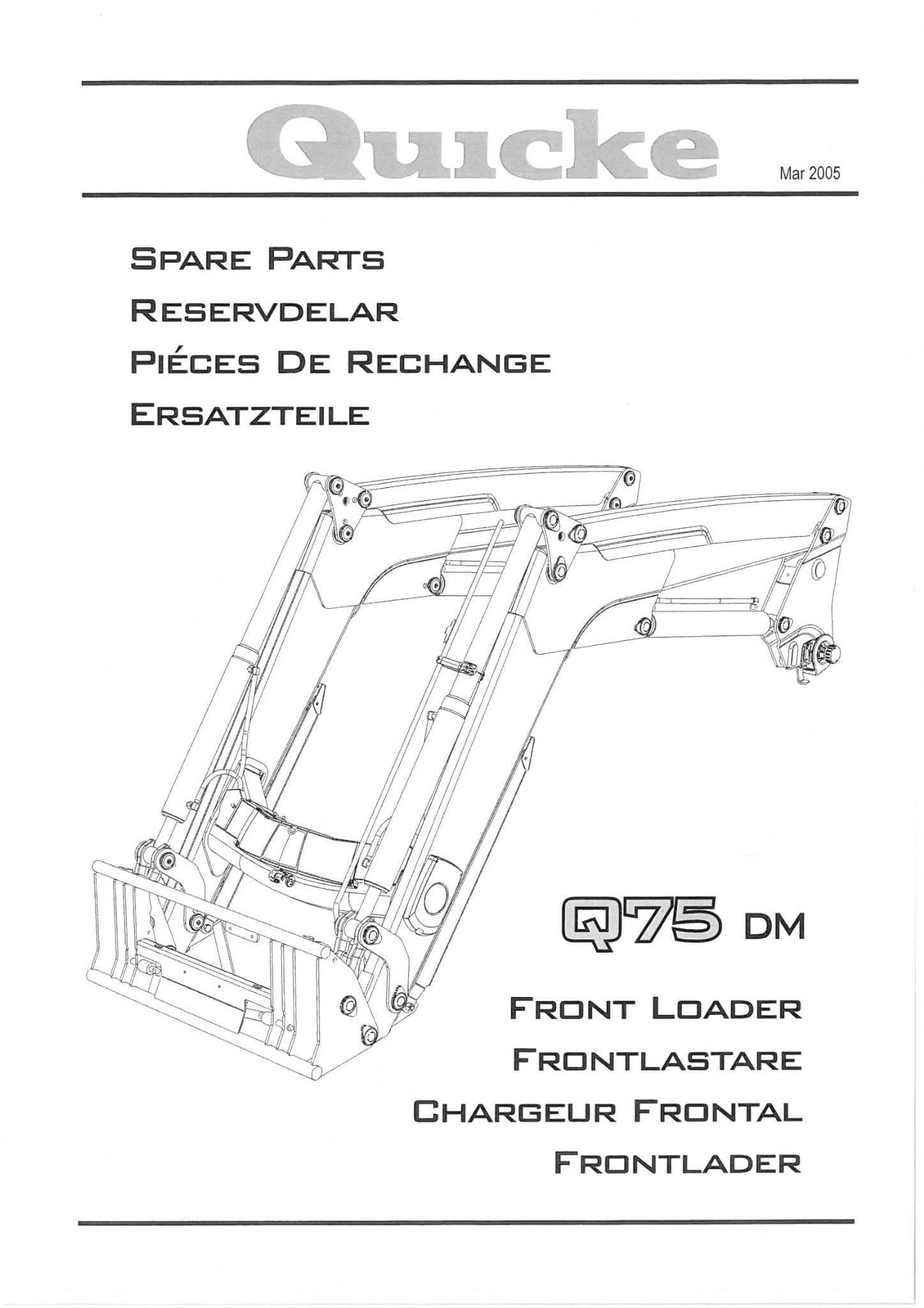 Quicke Front Loader Q75DM Parts Manual