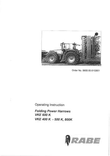 Rabewerk Folding Power Harrow VKE 600K 400K 500K 800K Operaotrs Manual