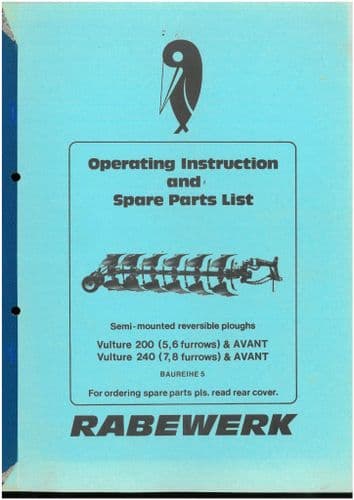 Rabewerk Plough Vulture 200, Vulture 240 & Avant Operators Manual & Parts List