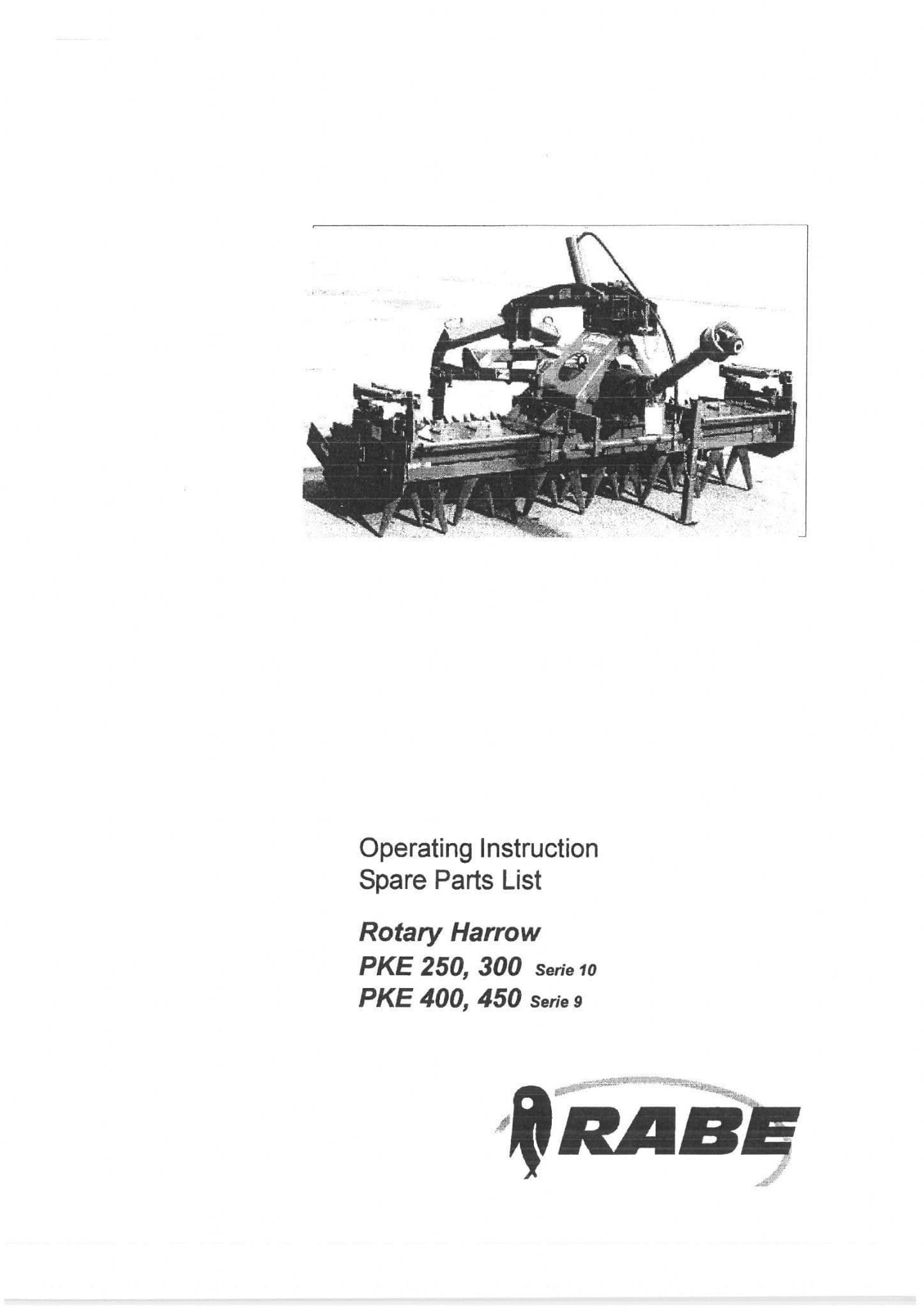 Rabewerk Rotary Harrow PKE 250 300 400 450 Operators and Parts Manual