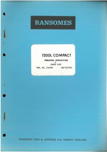 Ransomes 1200L Compact Sprayer Operators Manual & Parts List