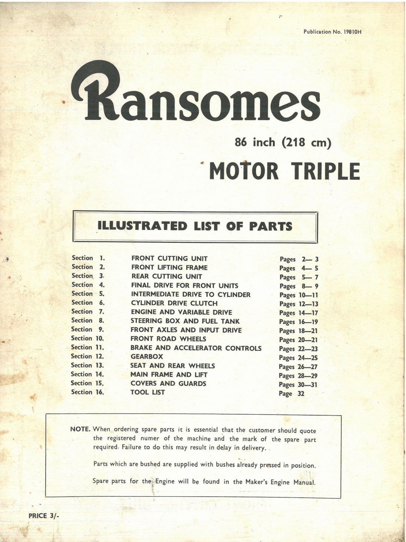 Ransomes 86" Motor Triple Parts Manual