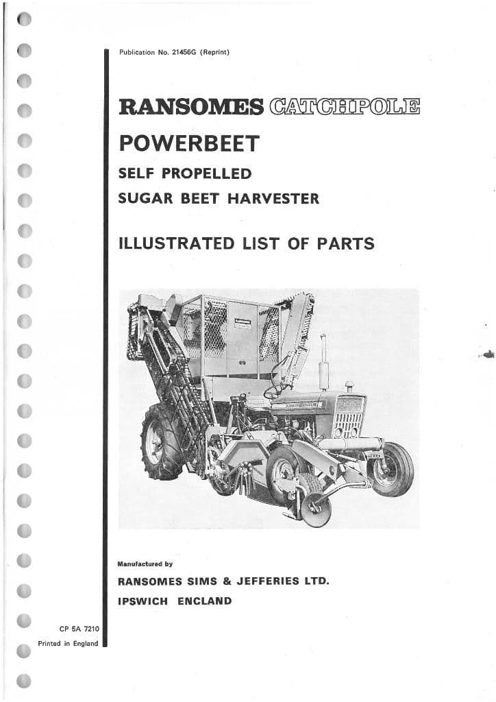 Ransomes Catchpole Sugar Beet Harvester Parts Manual