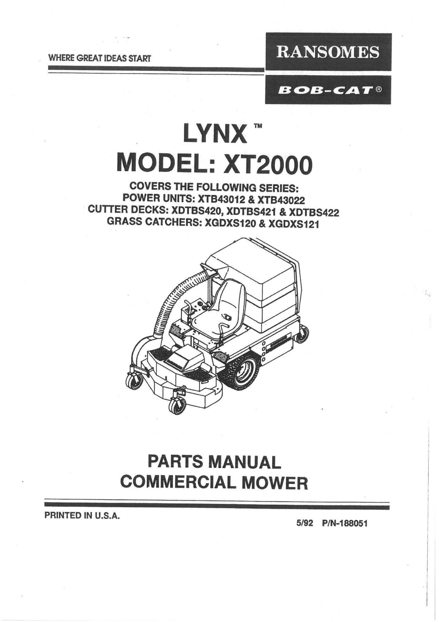 Ransomes Commercial Mower Lynx XT2000 Parts Manual