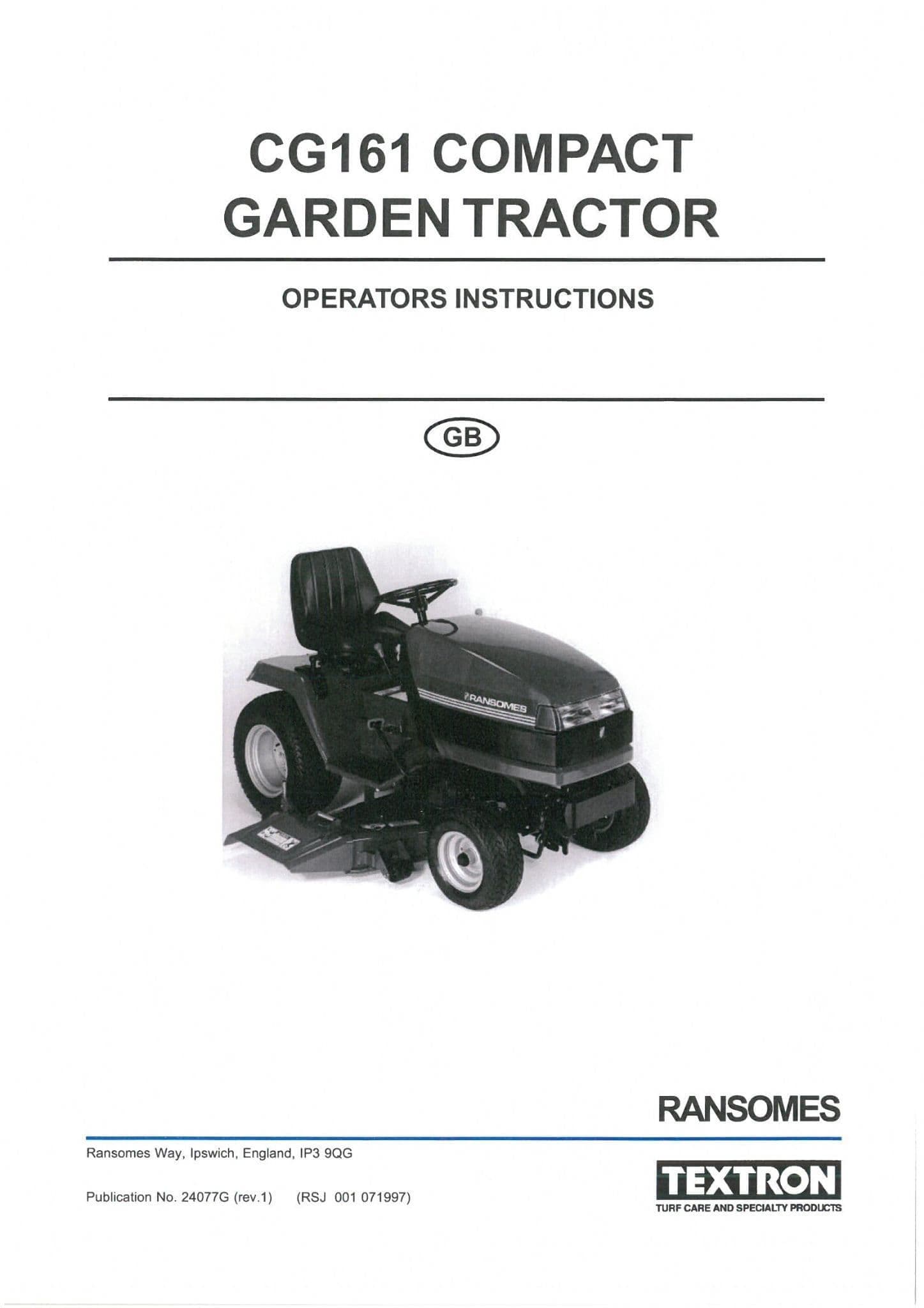 Ransomes Compact Garden Tractor CG161 Operators Manual