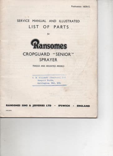 Ransomes Cropguard "Senior" Sprayer - Trailed & Mounted Operators Manual and Parts List