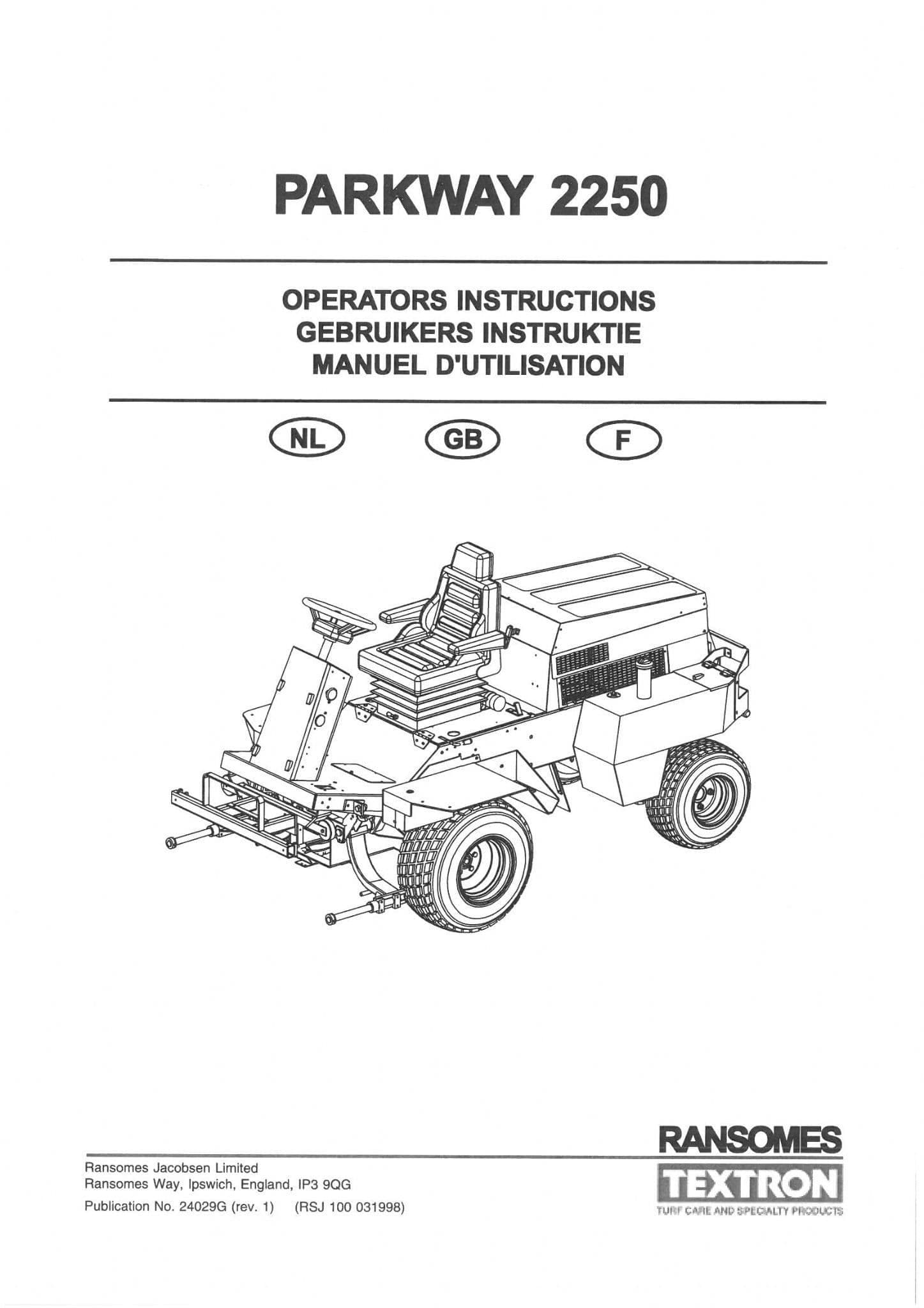 Ransomes Cylinder Mower Parkway 2250 Operators Manual