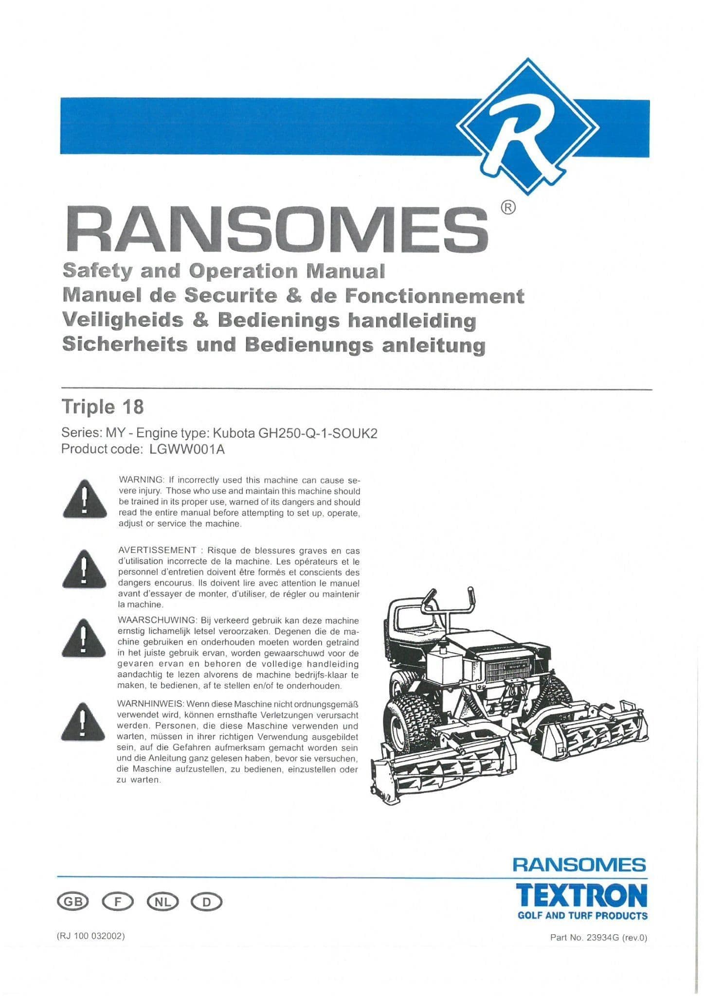 Ransomes Cylinder Mower Triple 18  Operators Manual