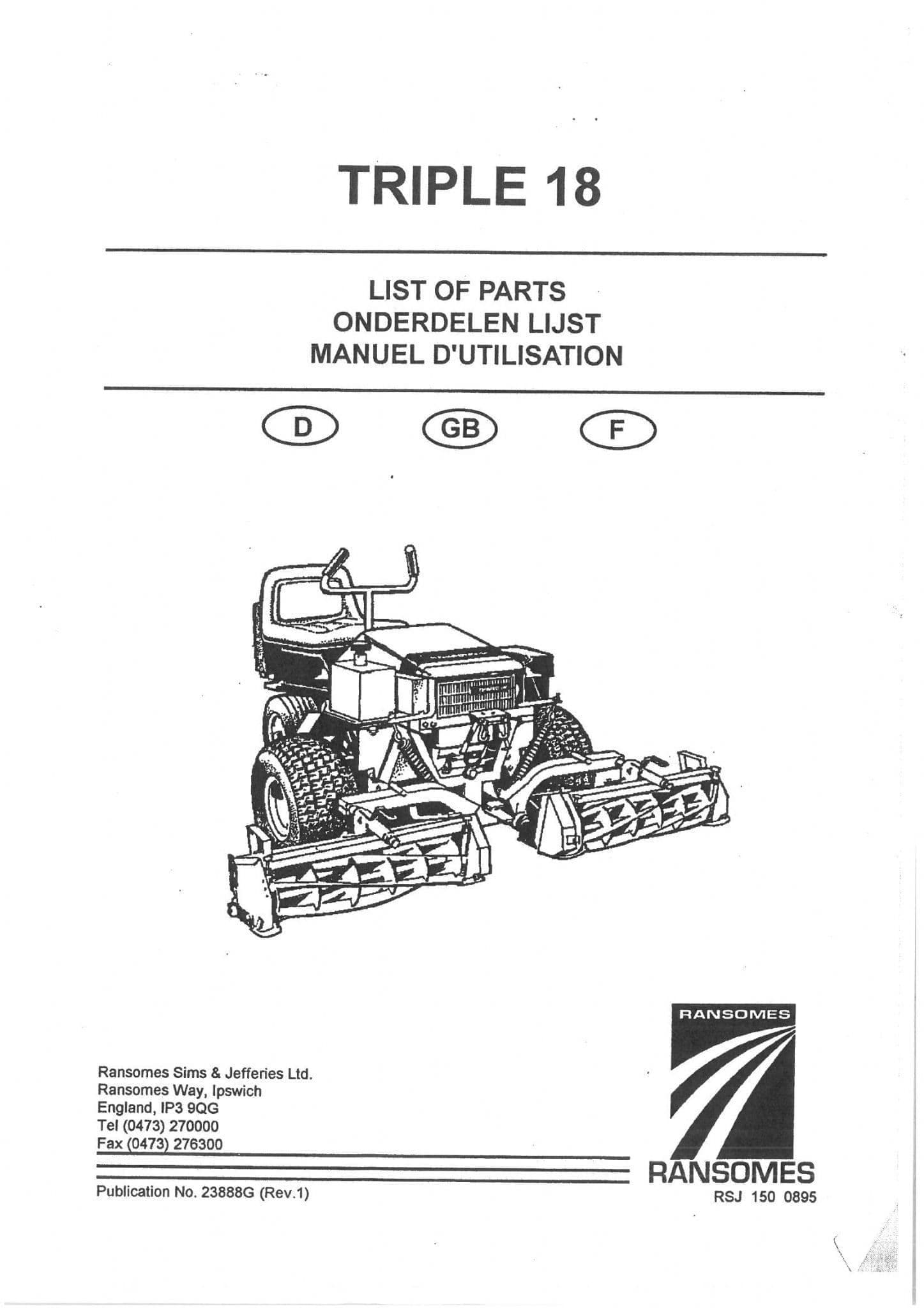 Ransomes Cylinder Mower Triple 18 Parts Manual