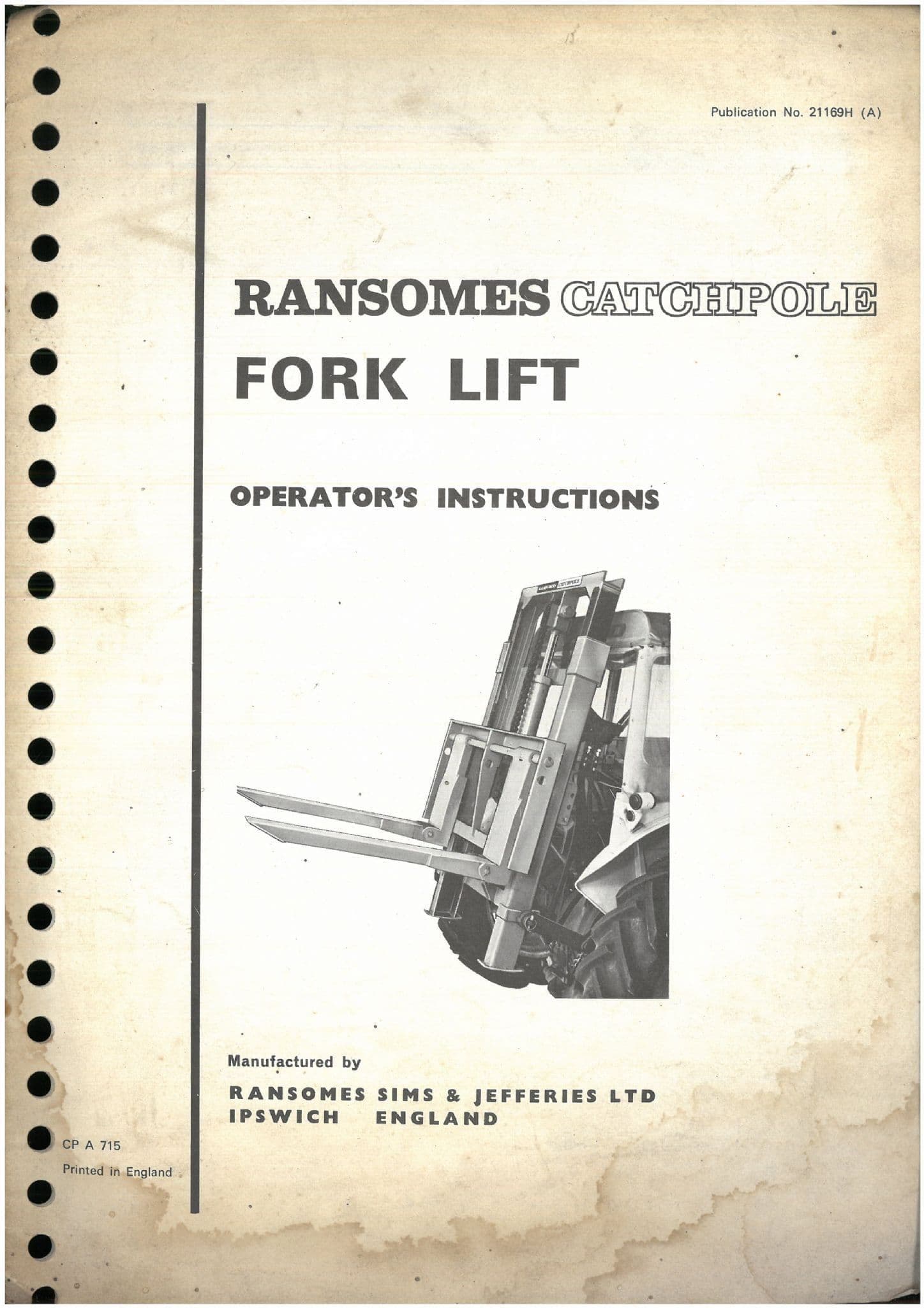 Ransomes Fork Lift Catchpole Operators & Parts Manual
