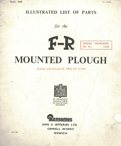 Ransomes FR Mounted Ploughs  Parts List Manual