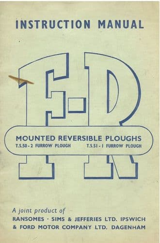 Ransomes FR Mounted Reversible  Furrow Plough TS50 TS51 Operators Manual TS 50 51