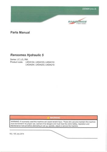 Ransomes  Gang Mower - Hydraulic 5  Parts Manual