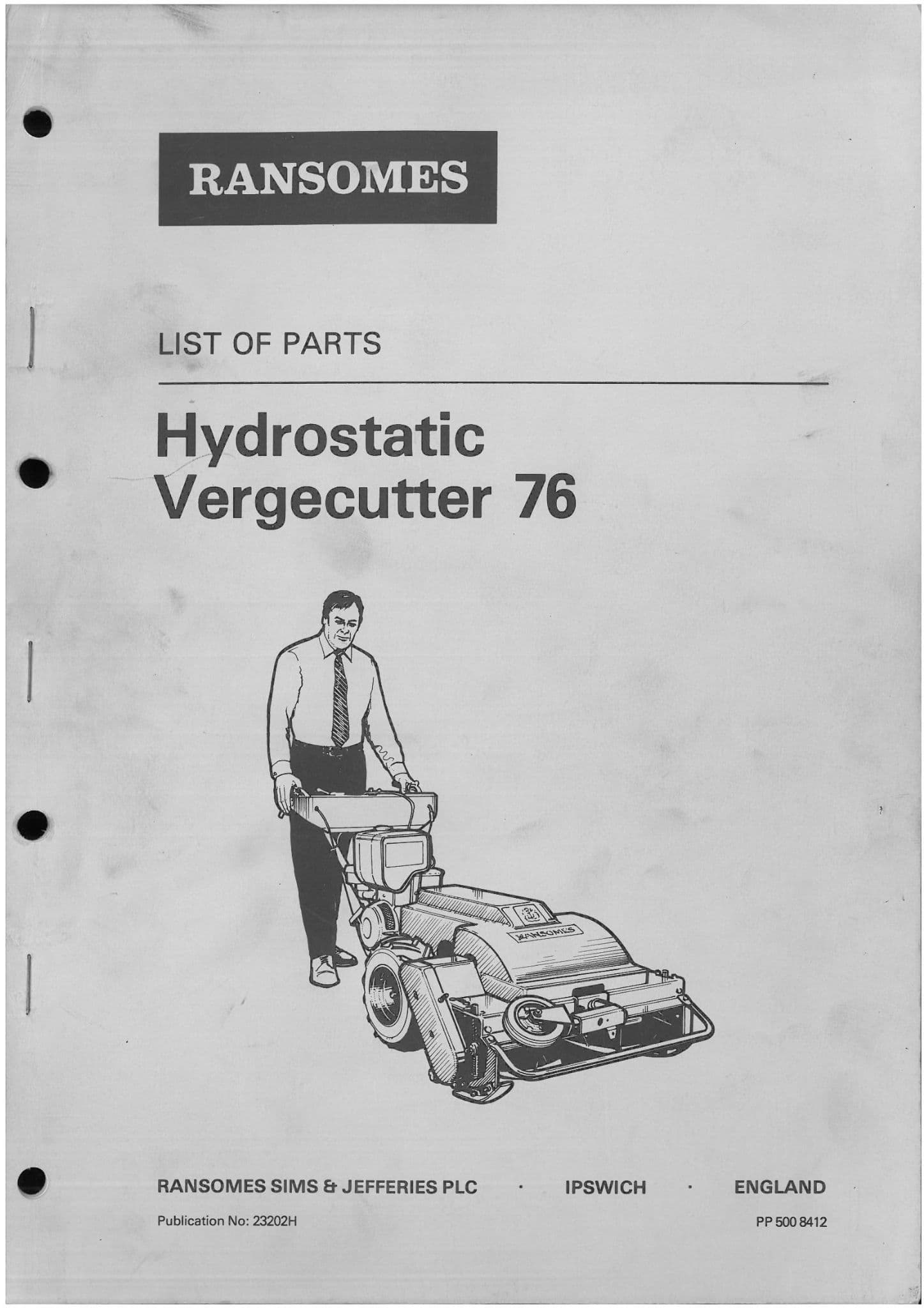 Ransomes Grass Cutting Machine Hydrostatic Vergecutter 76 Mower Parts Manual