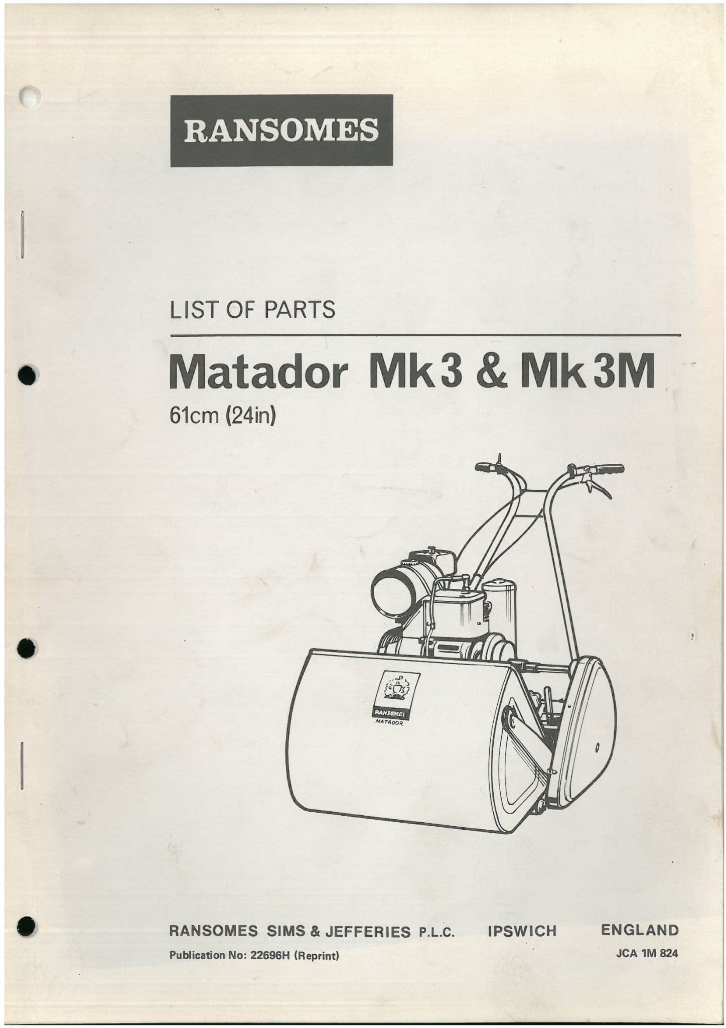 Ransomes Grass Cutting Machine Matador Mk3 & Mk3M Mower Parts Manual