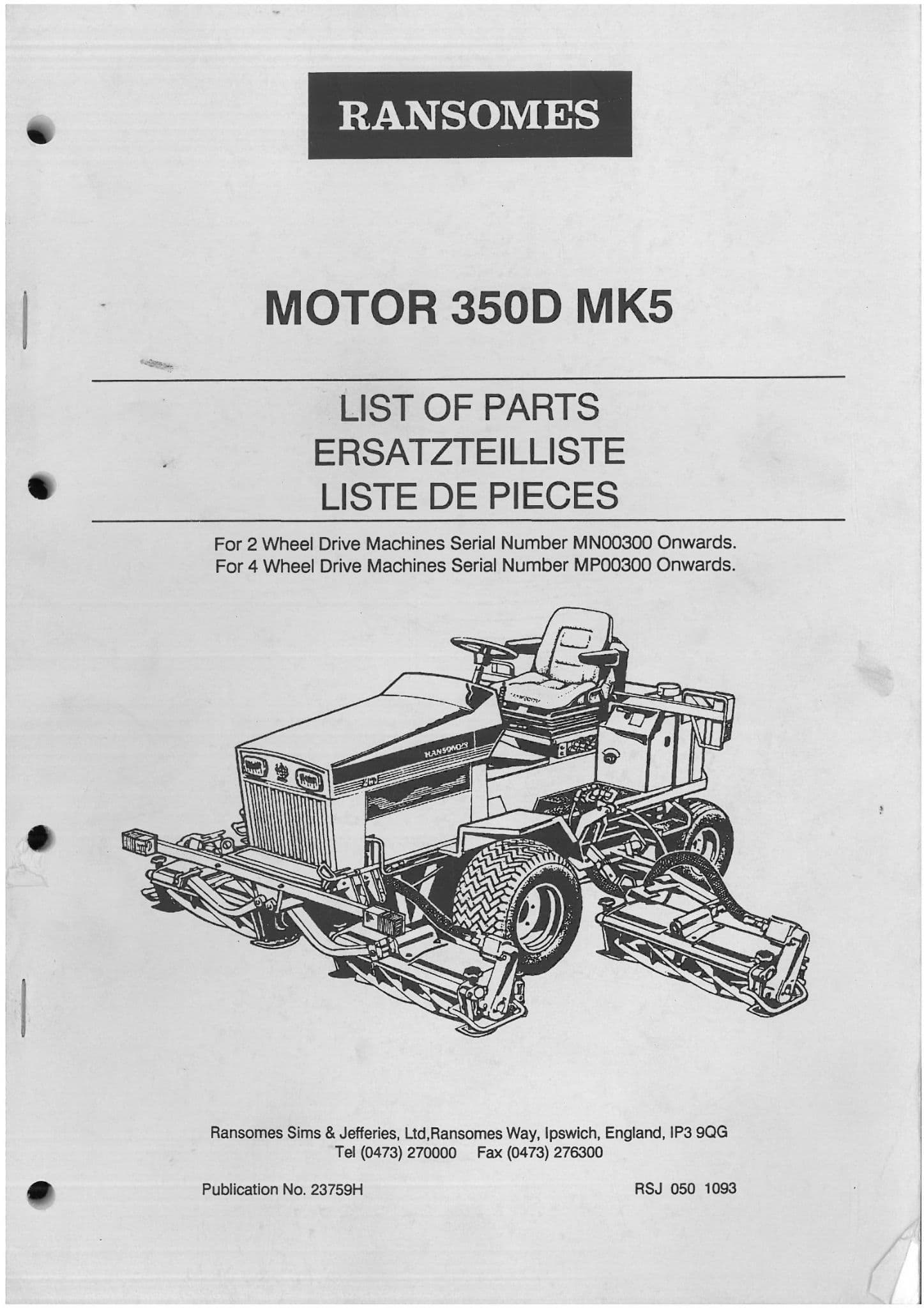 Ransomes Grass Cutting Machine Motor 350D Mk5 Mower Parts Manual