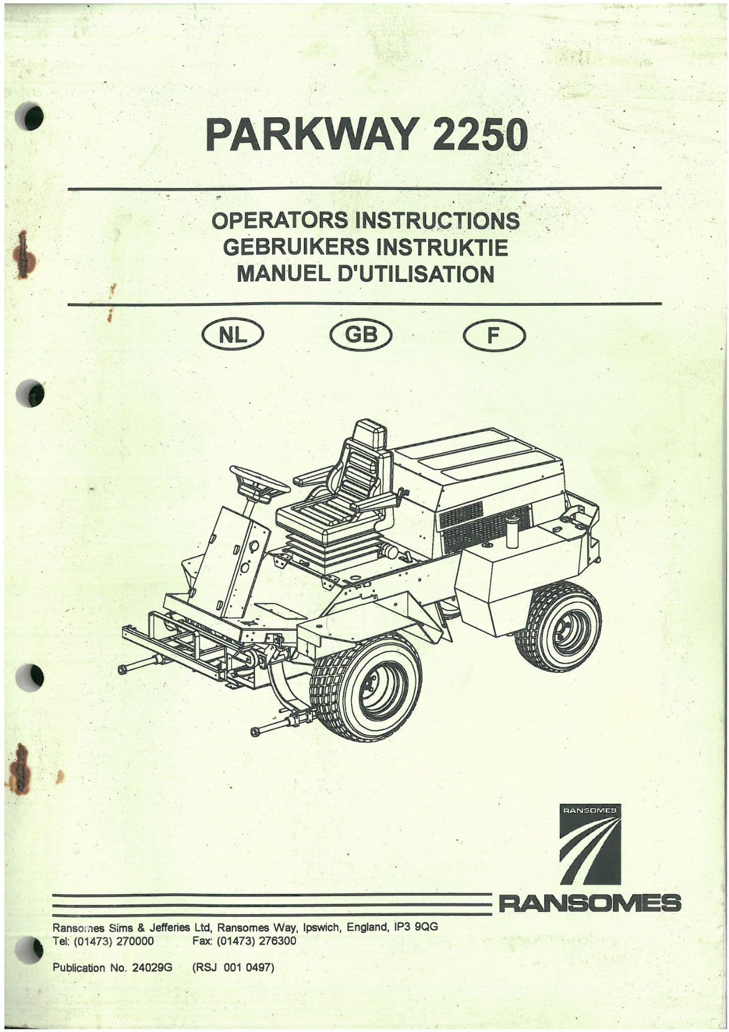 Ransomes Grass Cutting Machine Parkway 2250 Operators Manual