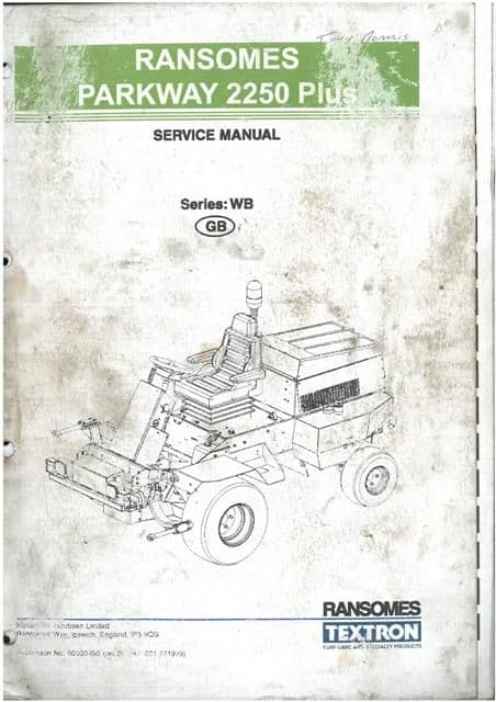 Ransomes Grass Cutting Machine Parkway 2250 Plus Workshop Service Training Manual