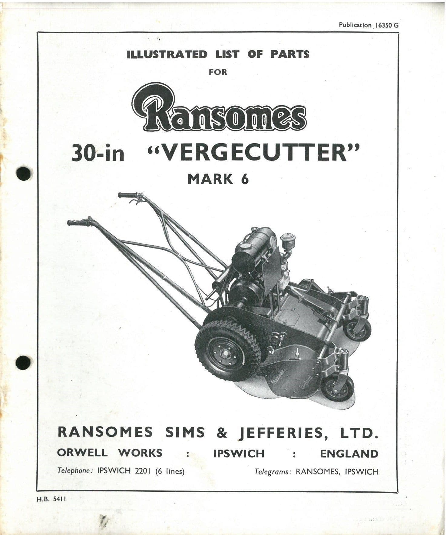 Ransomes Grass Cutting Machine Vergecutter 30" Mower Parts Manual
