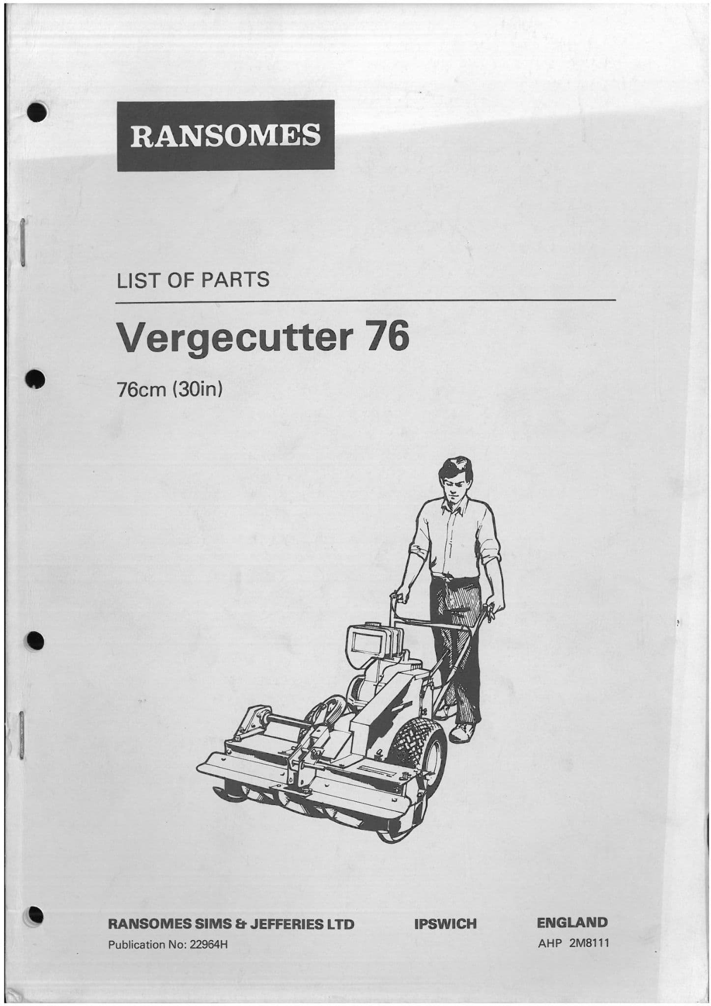 Ransomes Grass Cutting Machine Vergecutter 76 Mower Parts Manual