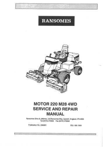 Ransomes  Grass Mower 220 M28 4WD Workshop Service Repair Manual