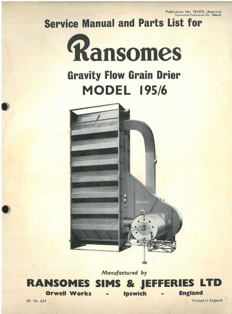 Ransomes Gravity Flow Grain Drier Model 195/6 REPRODUCTION