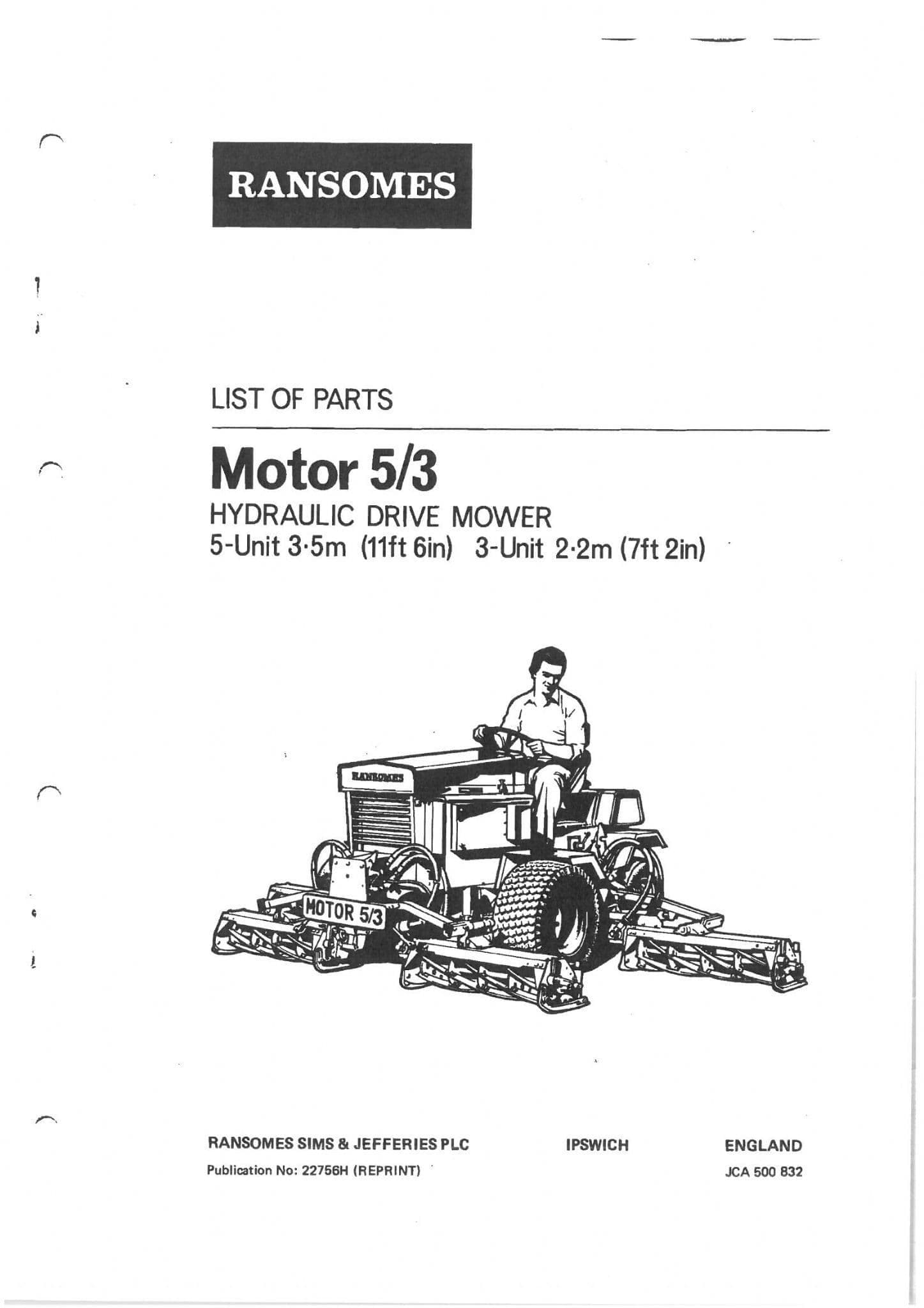 Ransomes Hydraulic Drive Mower 5 3 Parts Manual