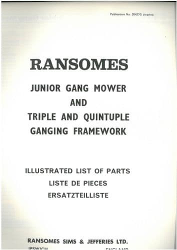 Ransomes  Junior Gang Mower - Triple & Quintuple Ganging Framework Parts Manual