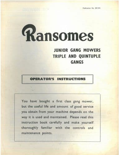 Ransomes  Junior Gang Mower - Triple & Quintuple Gangs Operators Manual