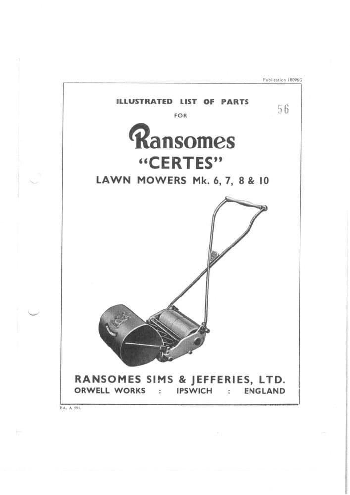 Ransomes Lawn Mower "Certes" Mk6 Mk7 Mk8 & Mk10 Parts Manual