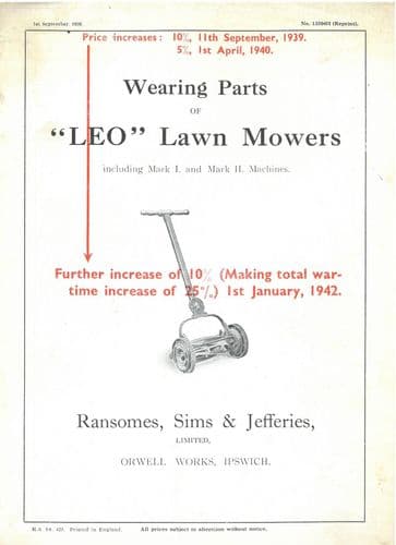 Ransomes Leo Lawn Mower Mark 1 and Mark 2 Mk1 Mk2 Mower Parts Manual