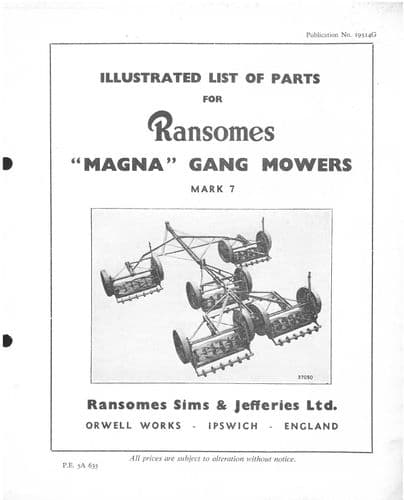 Ransomes Magna Gang Mower Mark 7 Mk7 Parts Manual