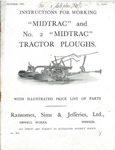 Ransomes Midtrac and No.2 Midtrac Tractor Plough Operators Manual with Parts List