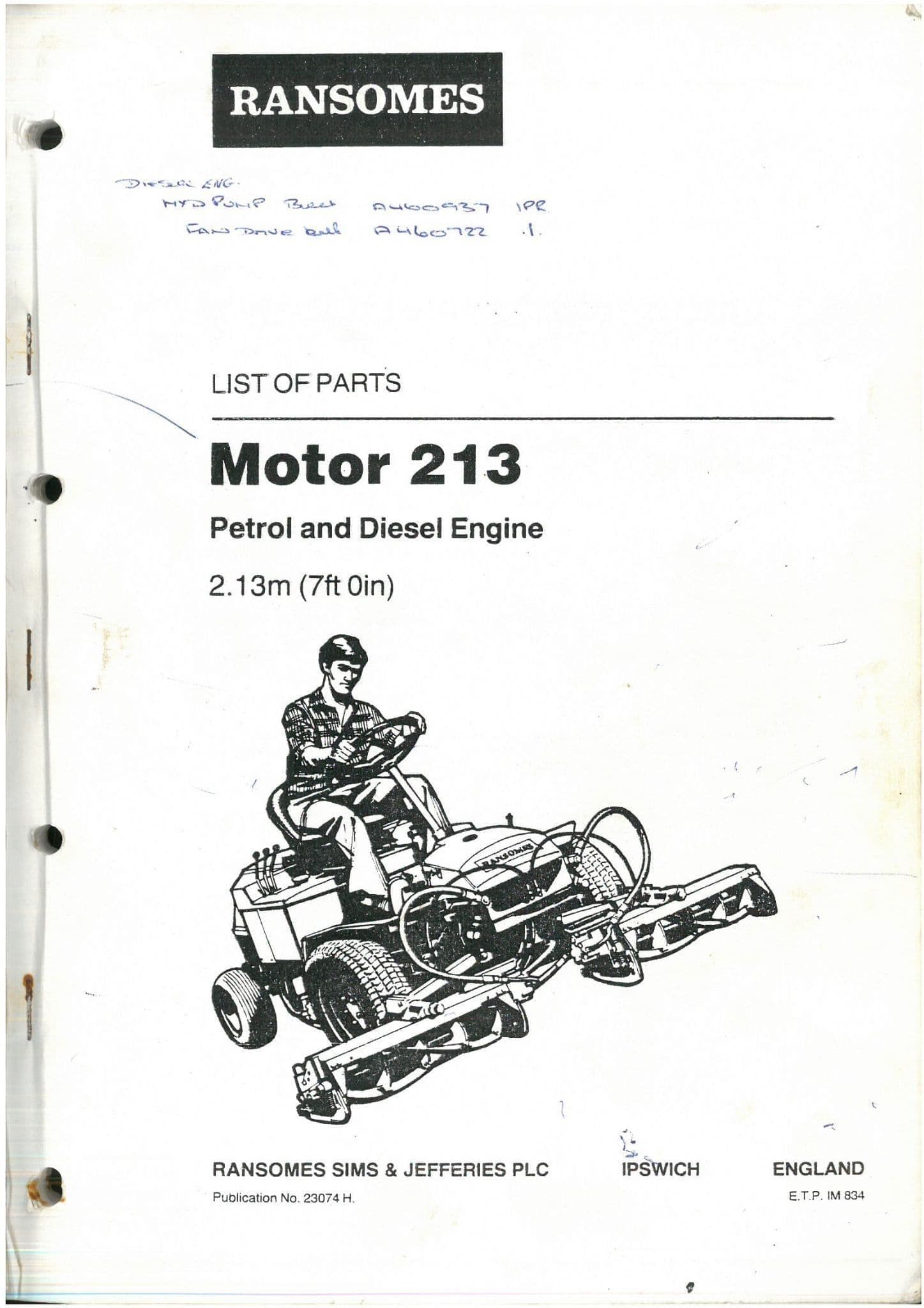 Ransomes Motor 213 Parts Manual