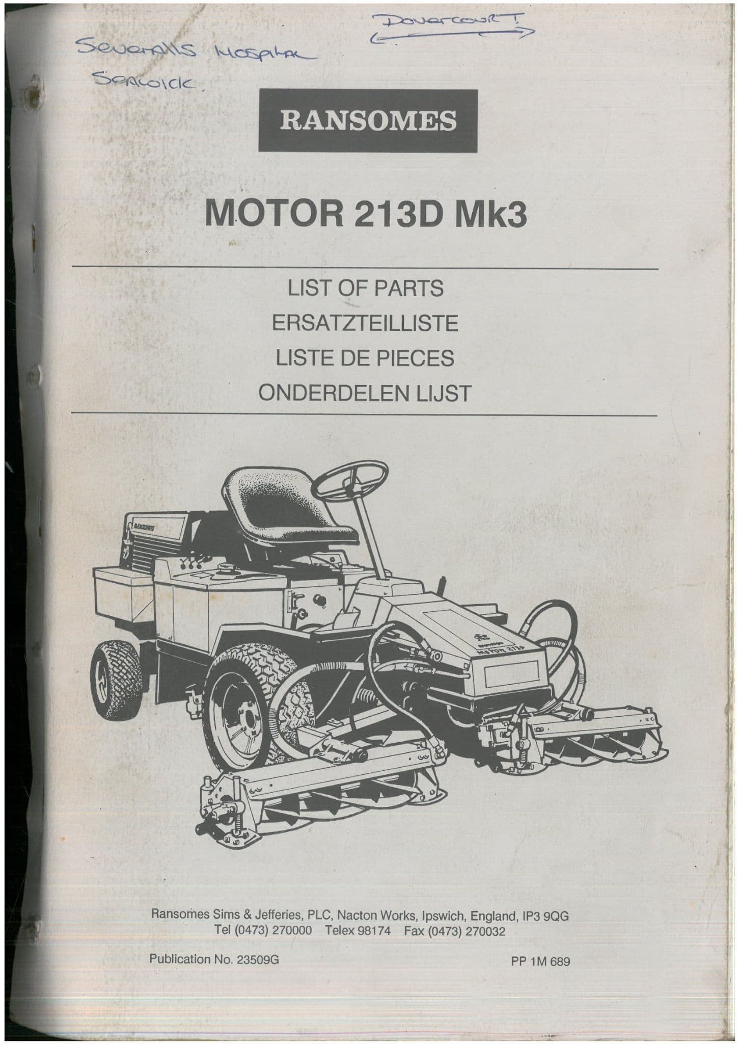 Ransomes Motor 213D MK3 Parts Manual - 213 D MK 3