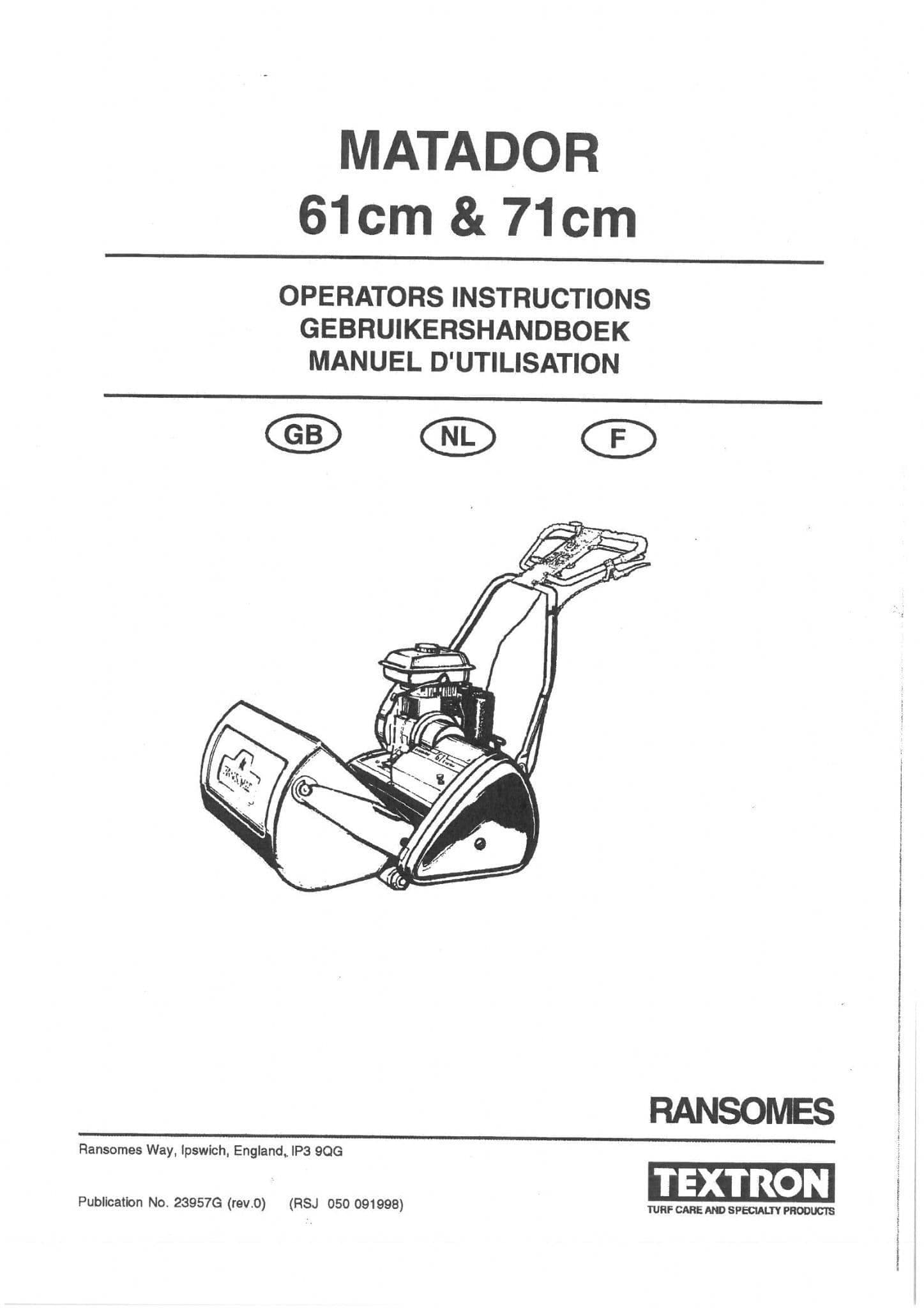 Ransomes  Motor Mower Matador 61cm & 71cm Operators Manual